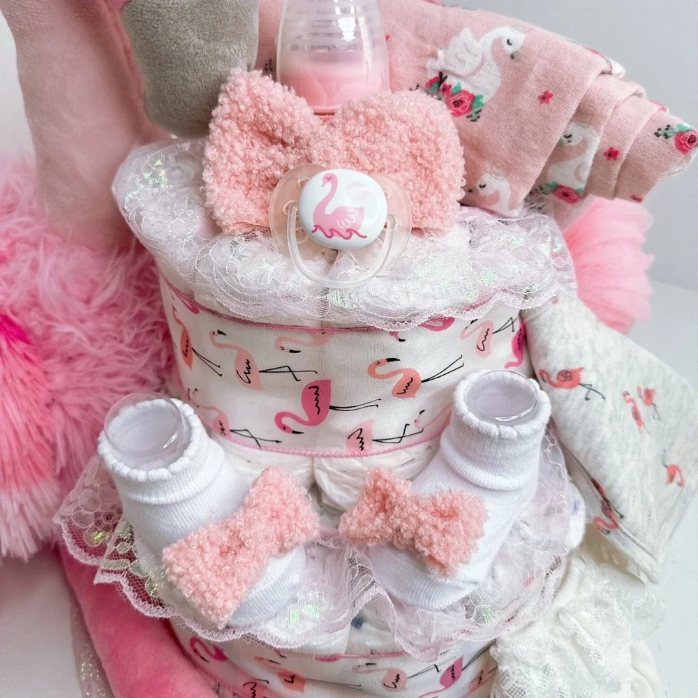 Flamingo Diaper Cake, Baby Shower Gift